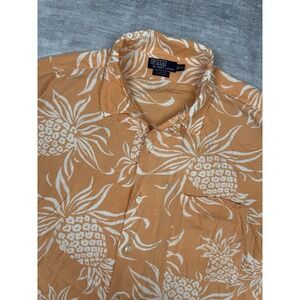 Polo Ralph Lauren Shirt Mens 2XL Orange Pineapple Loop Collar Camp Clayton Rayon
